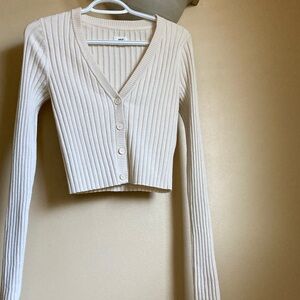 Preppy Aerie cropped cardigan Cream Ribbed Knit Top EUC S 2/4 stretch